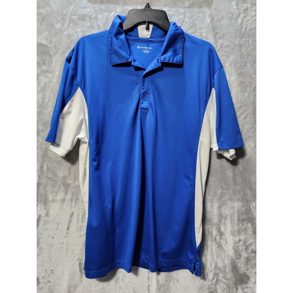 Harrinton Polo Shirt Mens L Polyester Short Sleeve Blue Golf Preppy Casual